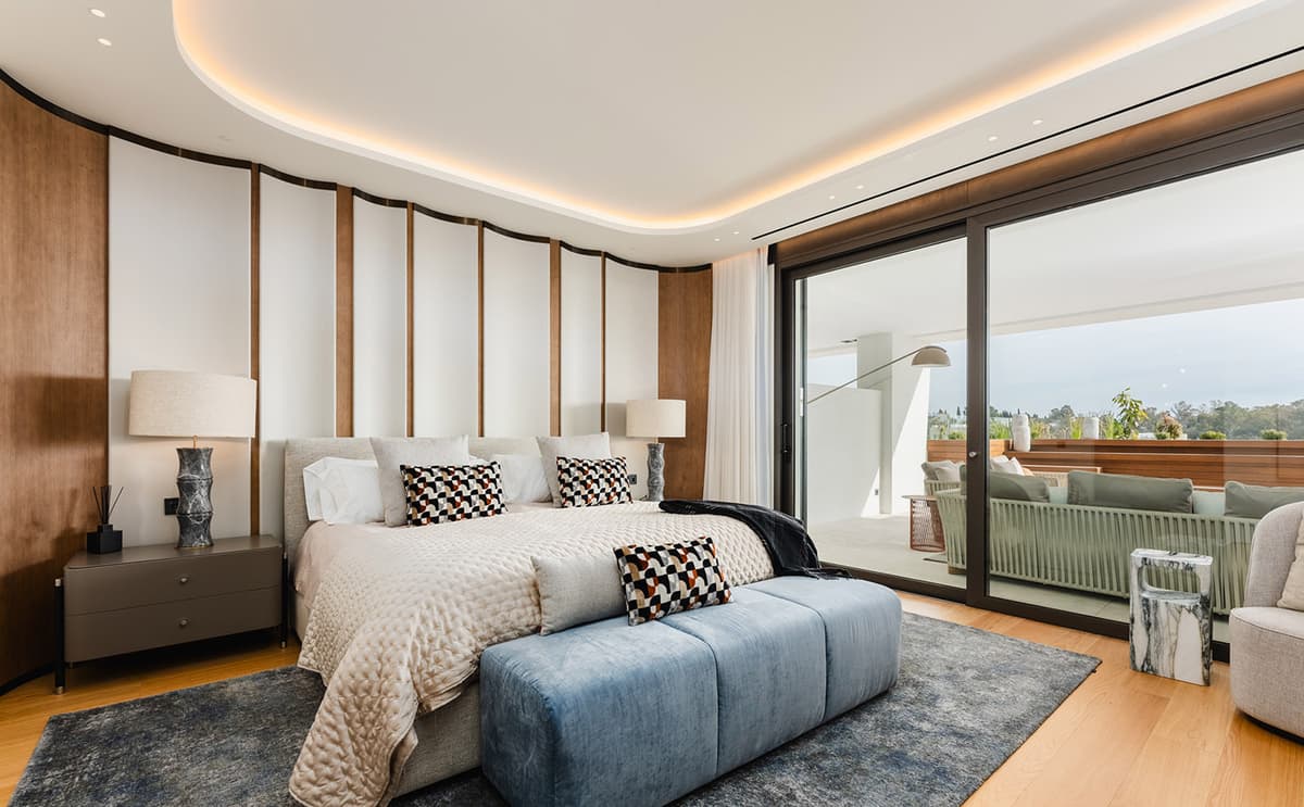 Stylish penthouse interior with coastal decor